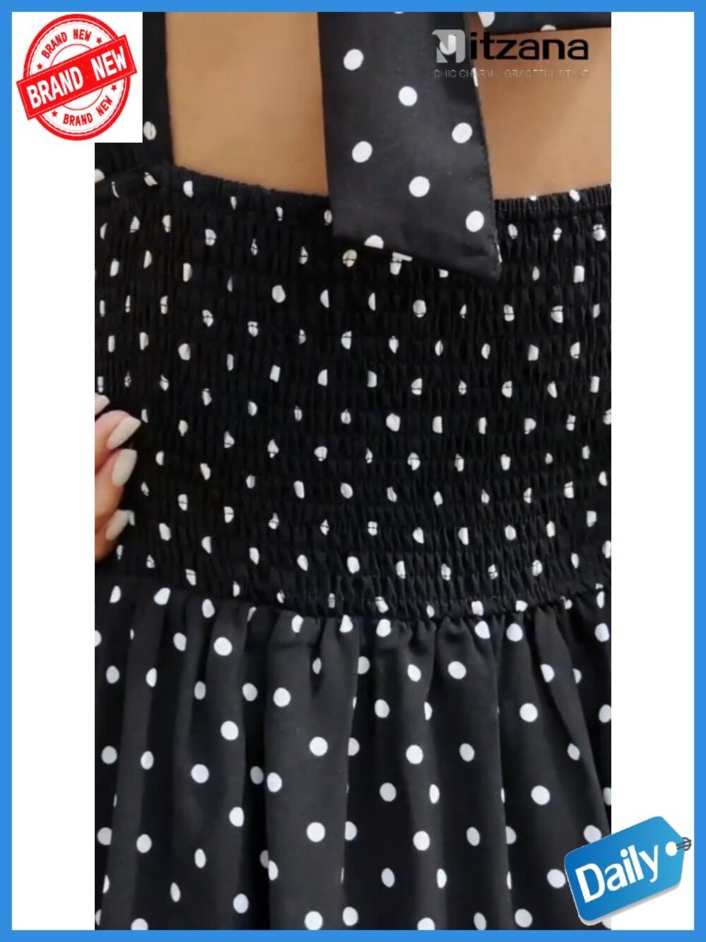 Polka Dot Halter V-Neck Maxi Dress with Pockets Smocked Casual Long Summer - Picture 6 of 6